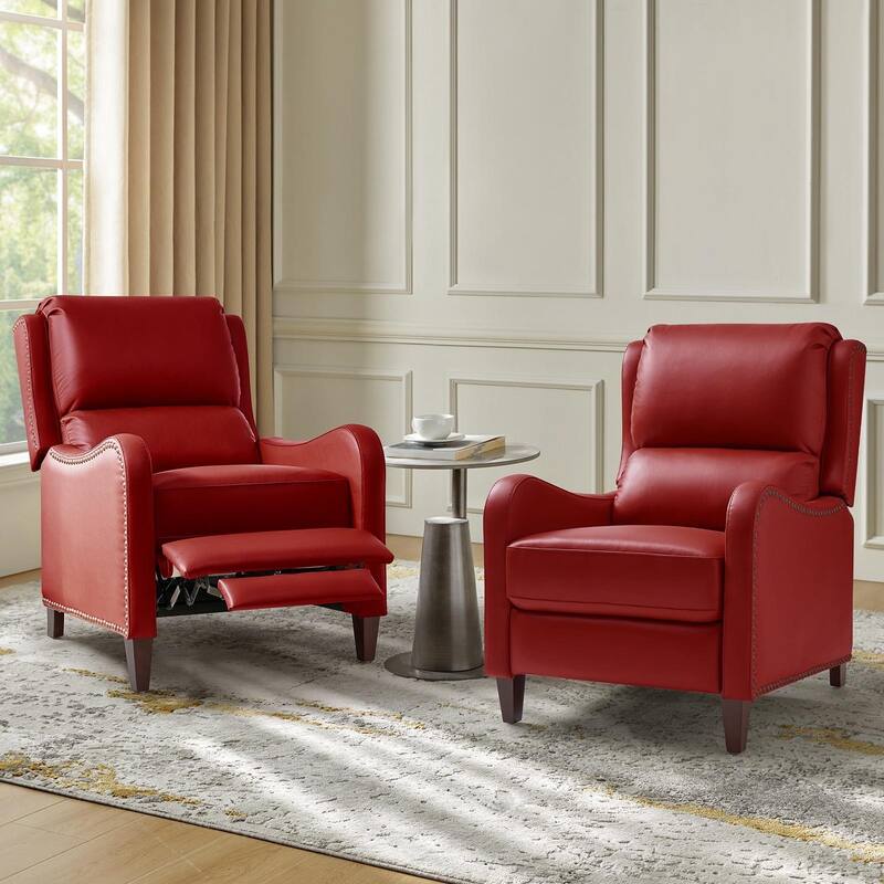 Brigida Modern Genuine Leather Nailhead Trim Recliner with Adjustable Footrest Set of 2 by HULALA HOME
