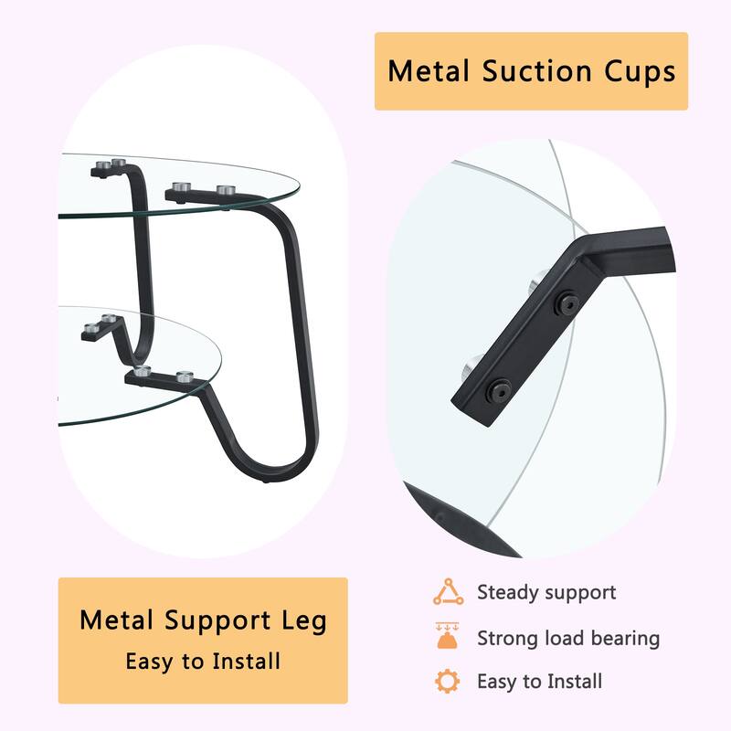 Retro Metal Frame Coffee Table with Double Layer Tempered Glass Minimalist Design