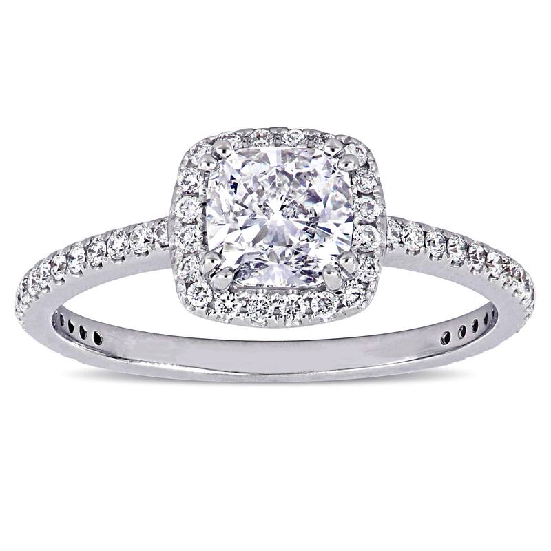 Miadora 1 1/3ct TDW Diamond Square Halo Engagement Ring in 14k White Gold