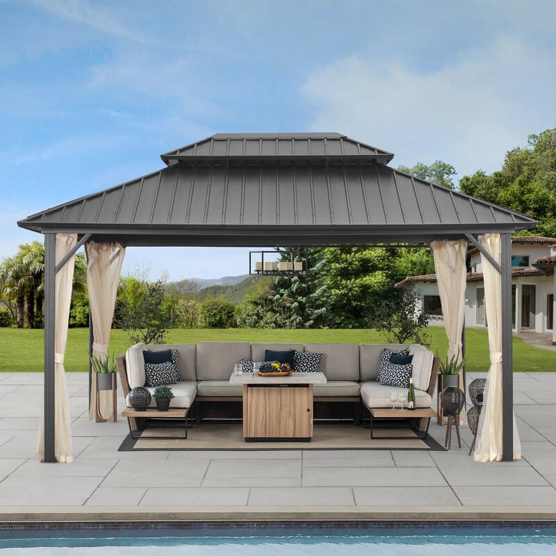 Outdoor Steel Gazebo Galvanized Steel Roof Aluminum Post Hardtop Gazebo