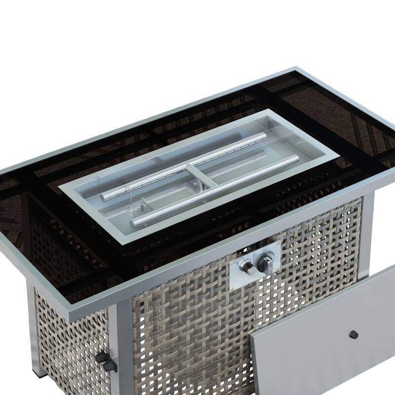 60000 BTU 45" Gray And Black Steel And Wicker Propane Fire Pit Table With Cover
