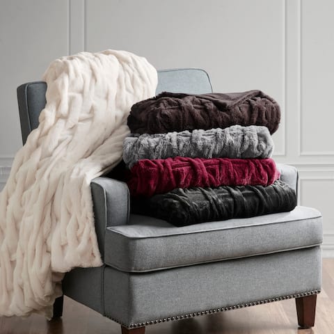 Madison Park Luxury Premium Soft Cozy Ruched Fur 50x60 Throw Blanket