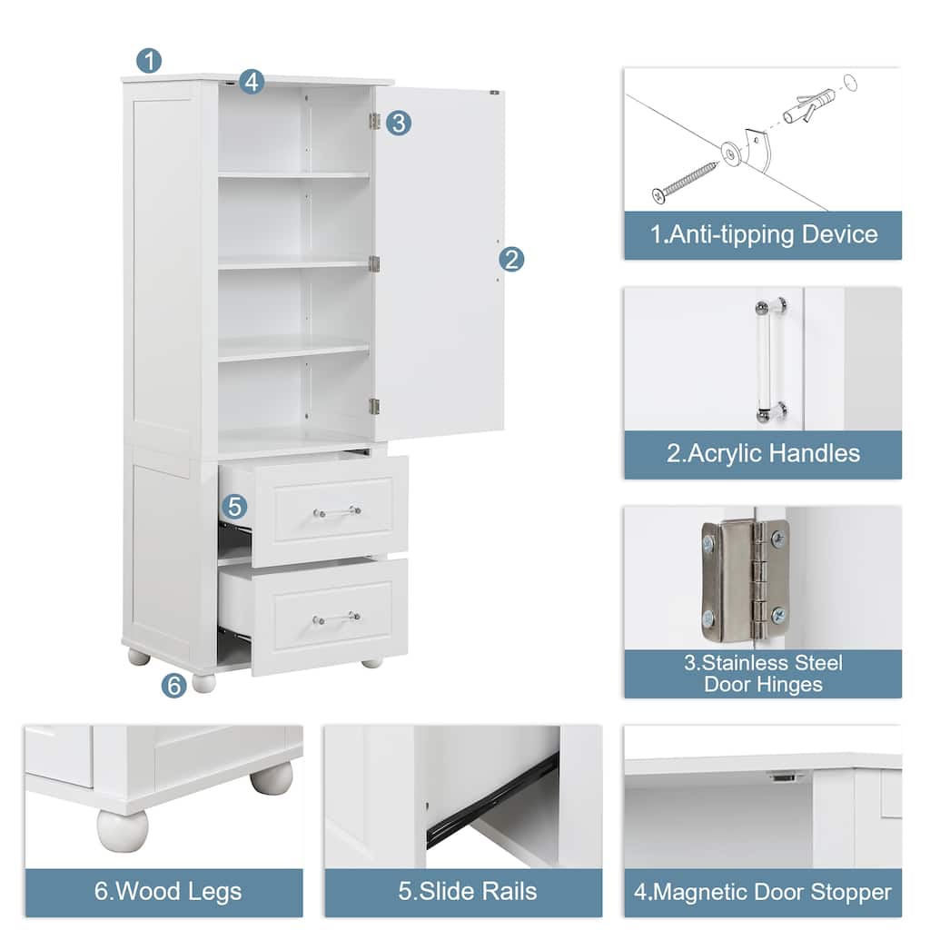 Bathroom Freestanding Storage Cabinet with Drawers and Adjustable Shelf