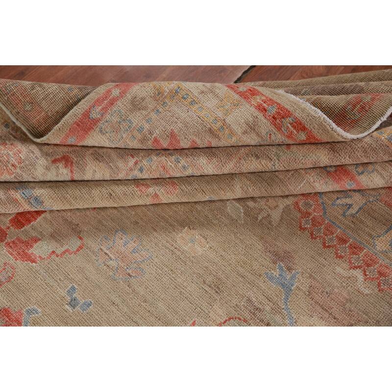 Hand Knotted Oriental 100% Wool Carpet Transitional All-Over Green Oushak Area Rug - 14' 10'' X 9' 11''