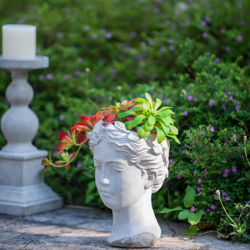 D7" x 11"Greek Style Cement Head Planter-Indoor Outdoor Home Garden Decor