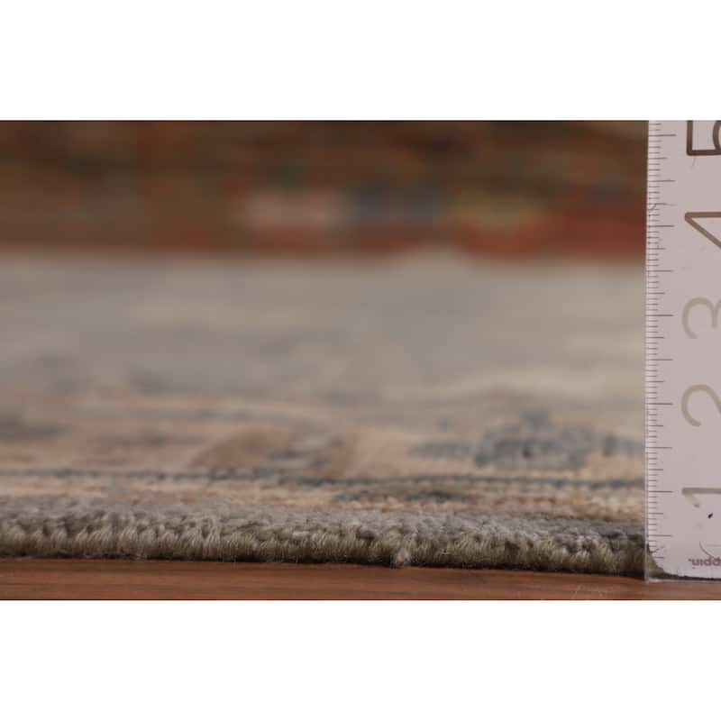 Geometric Khotan Indian Area Rug Hand-Knotted Beige Wool Carpet - 8'10" x 11'10"