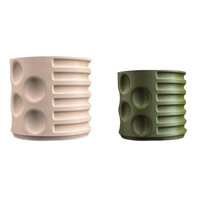 happimess Elvin Modern Geometric Indoor Brutalist Style Eco-Friendly 3D Printed Planters with Drainage, (Set of 2)