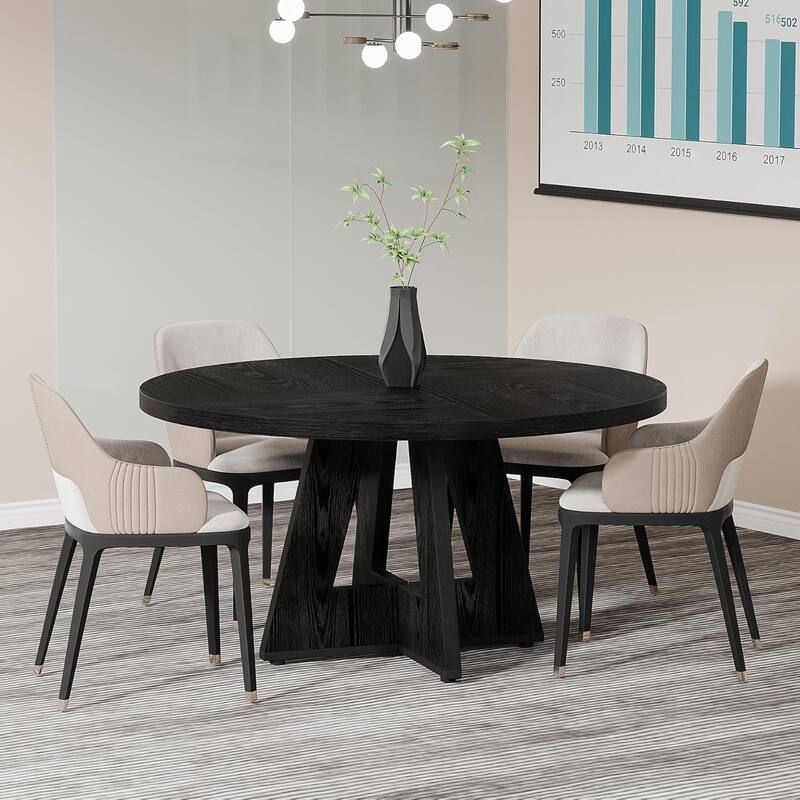 47" Round Conference Table Meeting Room Table with Thickened Top Wood Base Modern Training Desk for Conference/Seminar Room