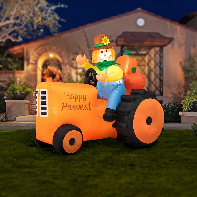 Glitzhome 7ft Fall Lighted Inflatable Tractor Scarecrow Decor