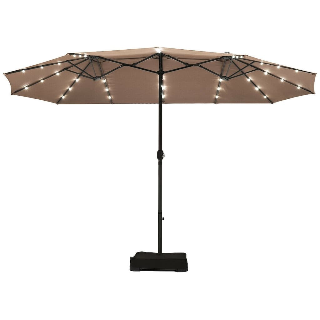15 Ft Solar LED Patio Double-sided Umbrella Market Umbrella with Weight Base - 15' x 8' (W x H)