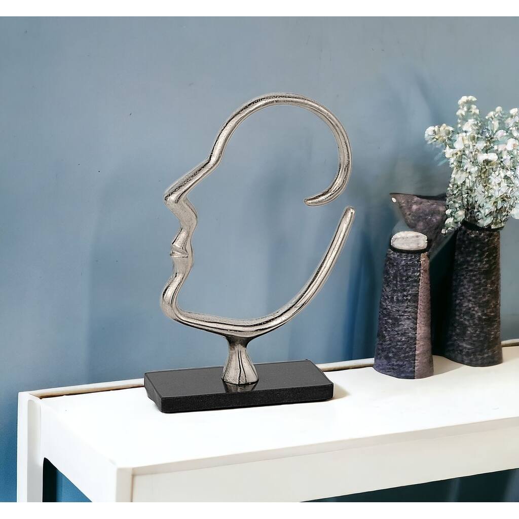 HomeRoots 12" Black and Silver Marble and Aluminum Tabletop Sculpture - 3' X '12' X '8.25