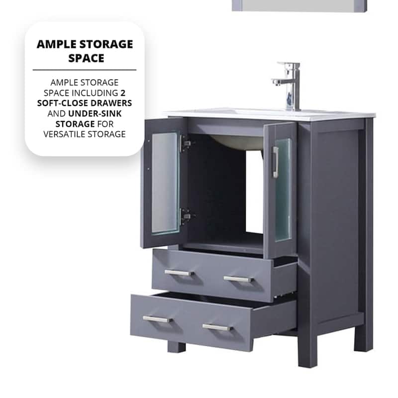 24-Inch Bathroom Vanity with Ceramic Top, Chrome Faucet, Mirror Included - Scratch & Stain Resistant