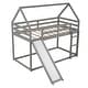 preview thumbnail 9 of 16, Modern Twin Size Wood Bunk House Bed with Slide, Ladder & Roof, Gray
