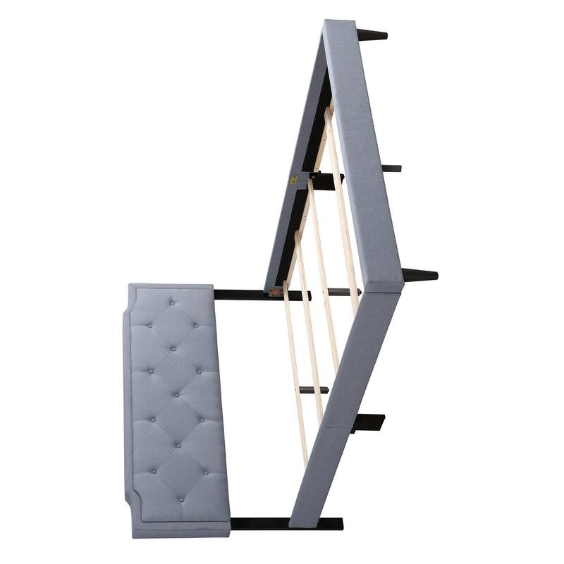 Upholstered Twill Jewel Tufted Full Panel Bed - 81" - Blue