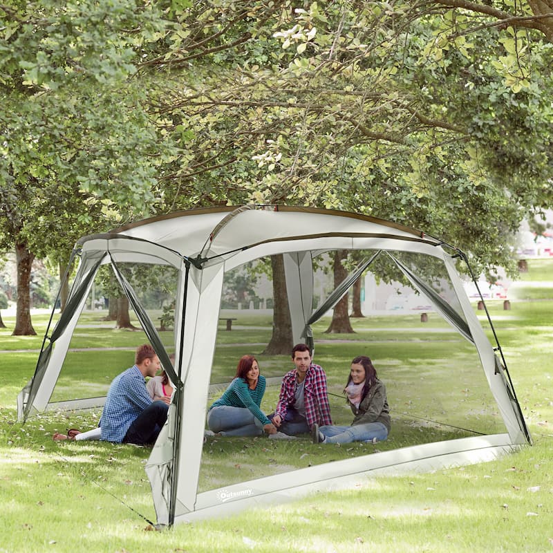 Outsunny 12' x 12' Screen House Room, UV50+ Screen Tent with 2 Doors and Carry Bag, Easy Setup - White