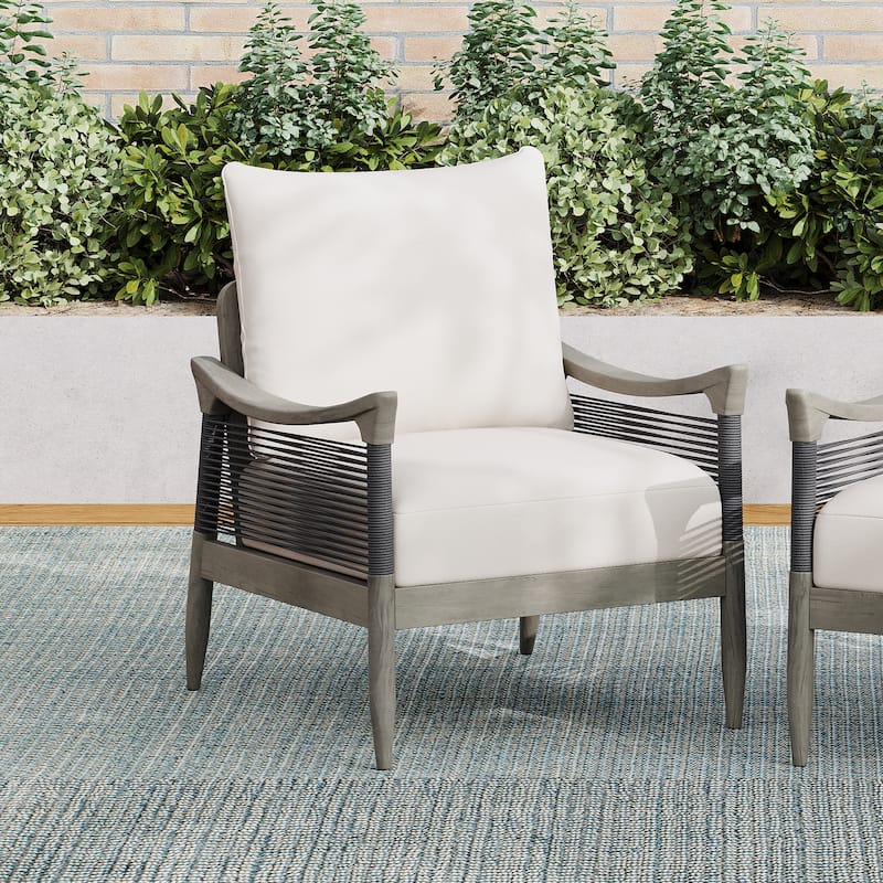 Christopher Knight Home - Riviera Acacia Wood Patio Club Chair with Woven Rope Accents - Grey+Beige - 1-Piece