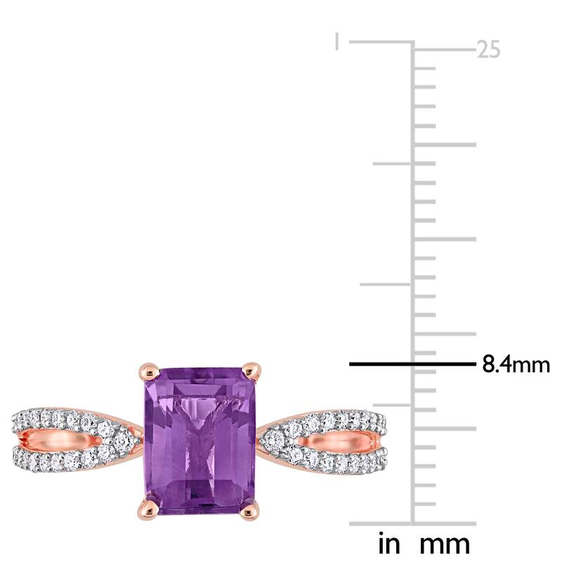 Miadora Octagon-cut Amethyst and 1/5ct TDW Diamond Split Shank Cocktail Ring in 14k Rose Gold