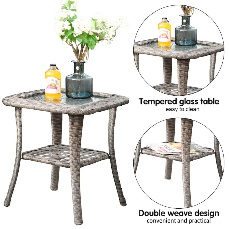 OVIOS 9-piece Patio Wicker Swivel Rocking Chair Set with Glass-Top Tables