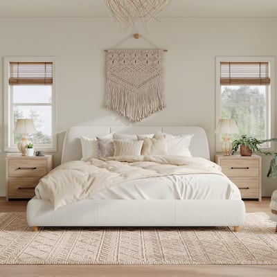 King/Queen Size Upholstered Bed Frame - Luxurious Linen Fabric with Solid Wood Legs