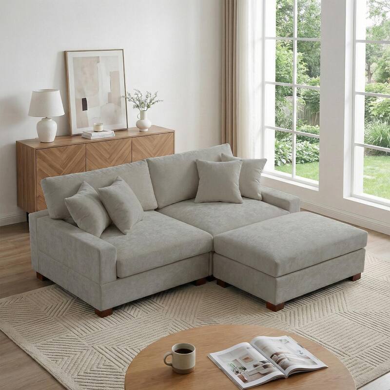 Modern Oversized Chenille Modular Sectional Sofa with Ottoman
