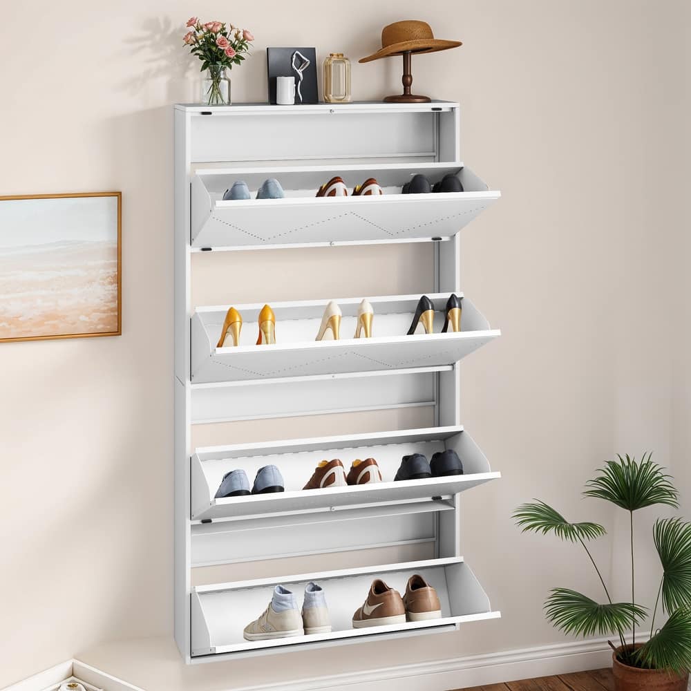 Moasis 3-Drawer Flip-Down Shoe Storage Cabinet, Wall-Mounted Metal Organizer