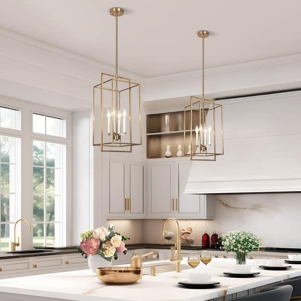 slide 2 of 15, Dilley Modern Gold 4-Light Lantern Chandelier Island Pendant Lights for Kitchen Island