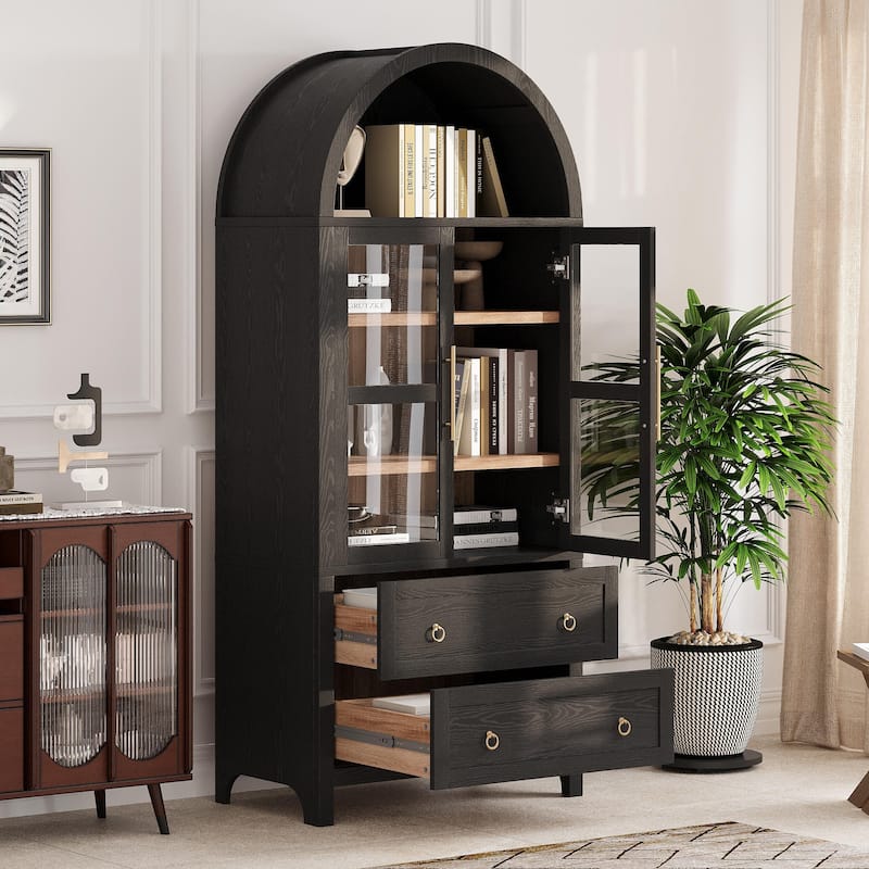 71" Tall Arched Kitchen Pantry Cabinet with 2 Large Drawers