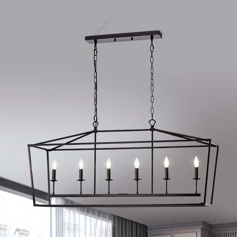 Jayce Matte Black 6-Light Metal Linear Chandelier