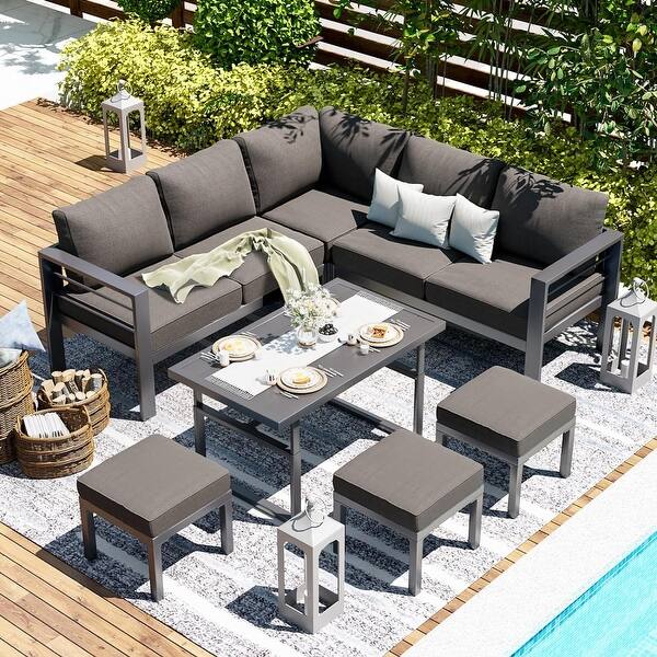 AECOJOY Aluminum Patio Furniture Set Outdoor Conversation Table and Chair