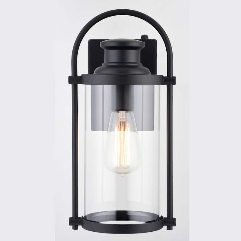 Winfield 1 Light Dusk to Dawn Matte Black Outdoor Wall Lantern Clear Cylinder Glass