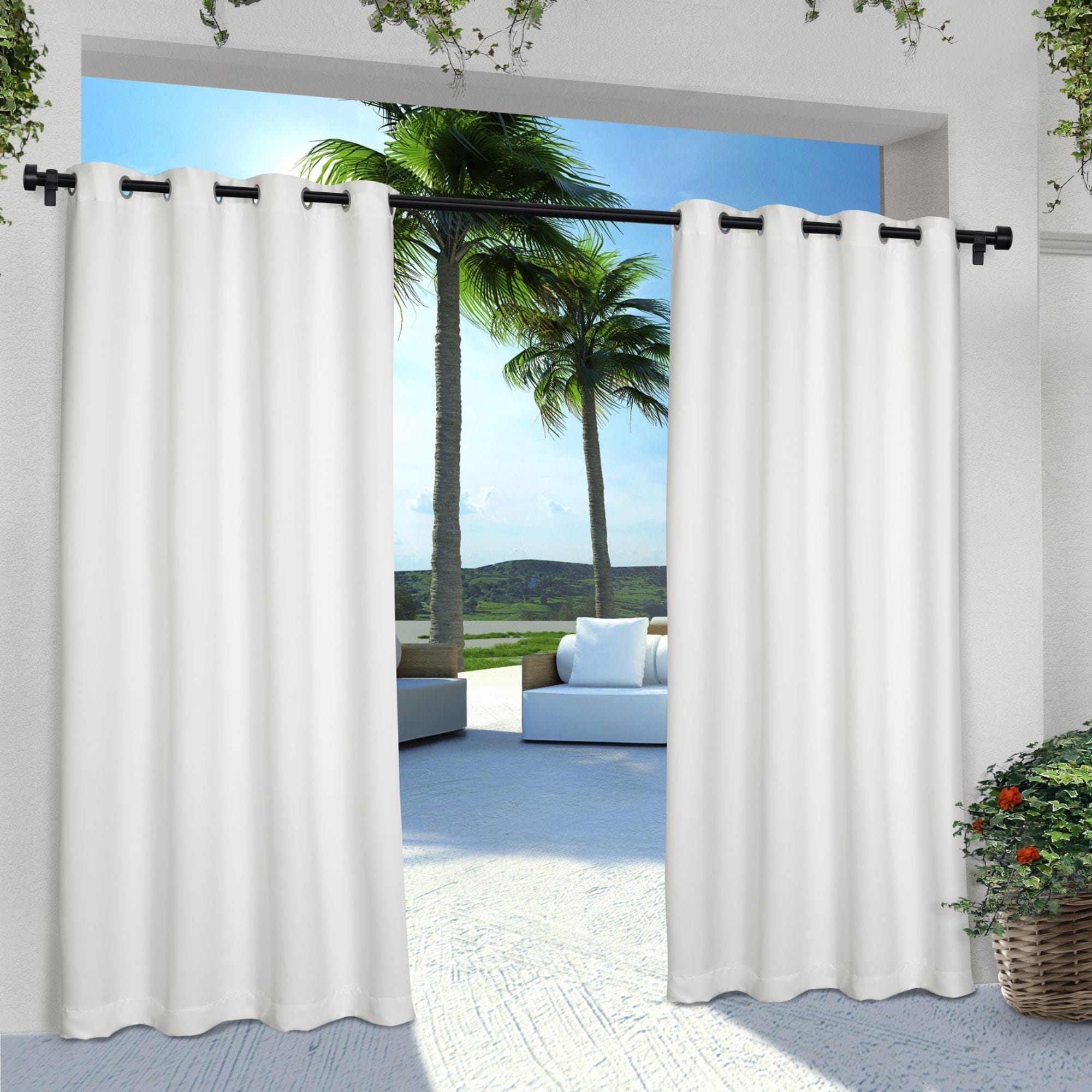 ATI Home Cabana Solid Indoor/Outdoor Light Filtering Grommet Top Curtain Panel Pair