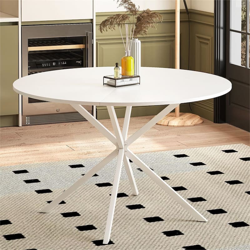 47.24" Round Dining Table with Removable Top and Iron Cross Leg - Beige
