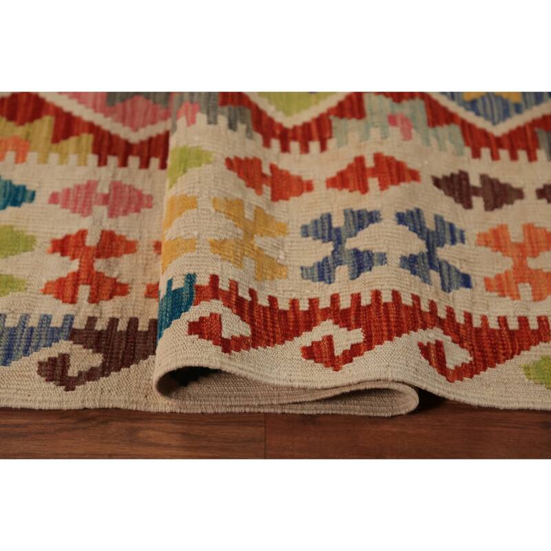 Tribal Kilim Oriental Area Rug Hand-Woven Wool Carpet - 8'3"x 11'2"
