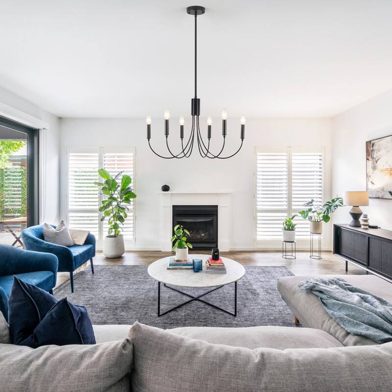 6-Light Modern Candlestick Hanging Linear Chandelier Lighting Island Chandelier for Kitchen Island