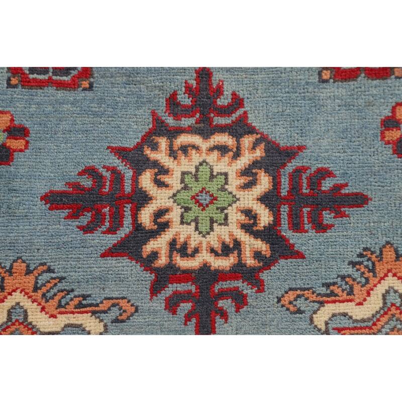 Geometric Blue Kazak Oriental Accent Rug Handmade Wool Carpet - 3'6" x 5'0"