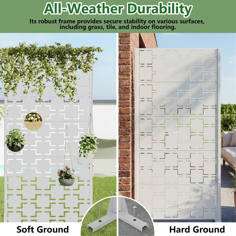 Modern Metal Privacy Screen Outdoor Decorative Partition with Stable Base Hanging Plant-Friendly Panel - 60"H x 30"W
