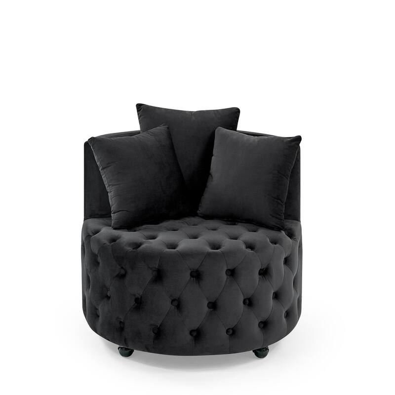 Velvet Upholstered Swivel Chair for Living Room Including 3 Pillows - 30"L * 30"W * 26"H