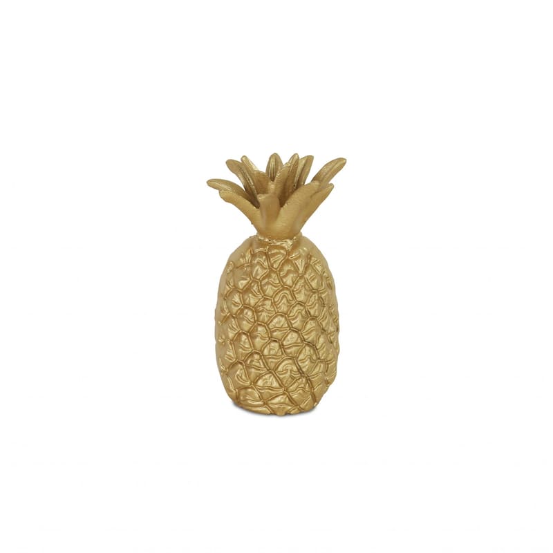 HomeRoots 9" Gold Cast Iron Pineapple Hand Painted Sculpture - 8.5" H x 5" W x 5" D