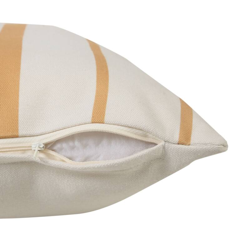 20" Yellow and White Striped Pattern Outdoor Square Throw Pillow