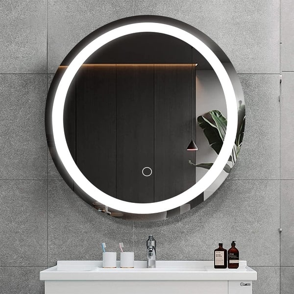 Dimmable 24 Inch LED Round Bathroom Mirror Anti-Fogging and Waterproof ...