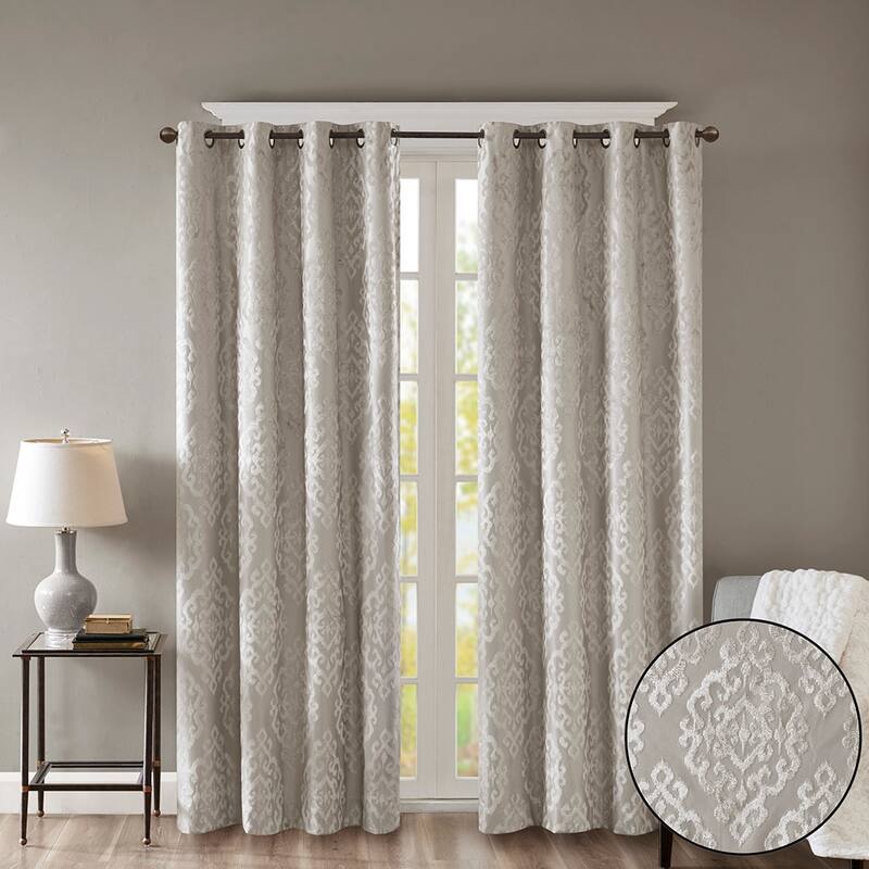 Blackout&Noise Blocking Knitted Jacquard Damask Total Grommet Top Curtain Panel, Machine Washable for Living Room/Bedroom-Single