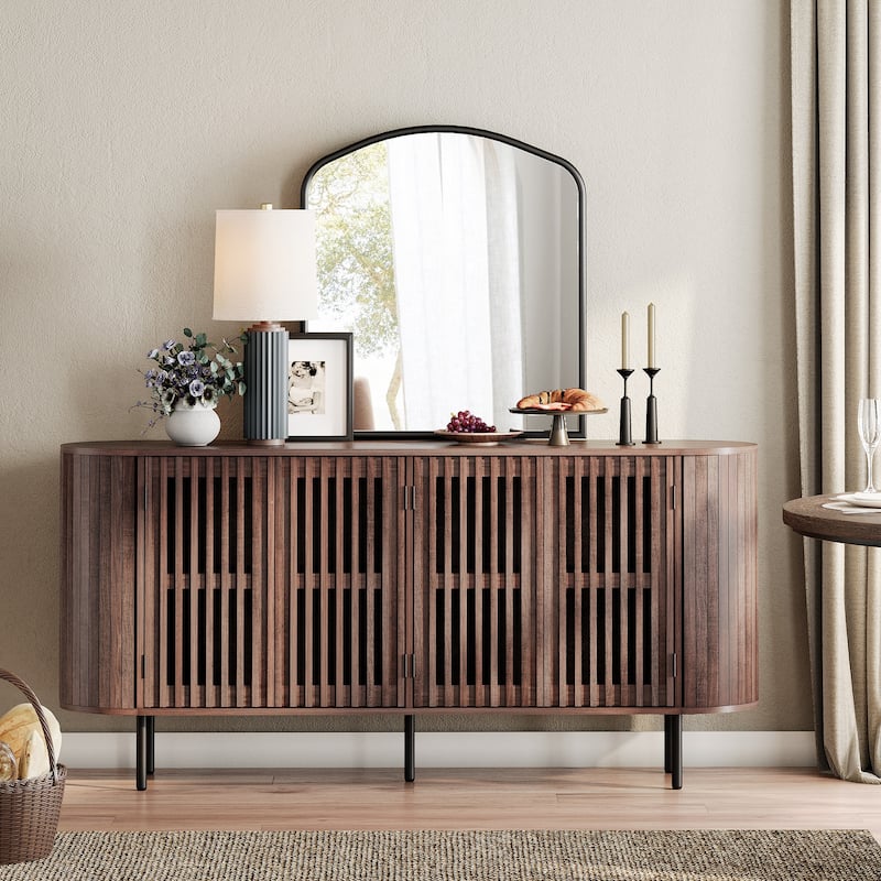 WAMPAT 64.4" Fluted TV Stand,Mid Century Modern Entertainment Center for TVs Up to 70 inches