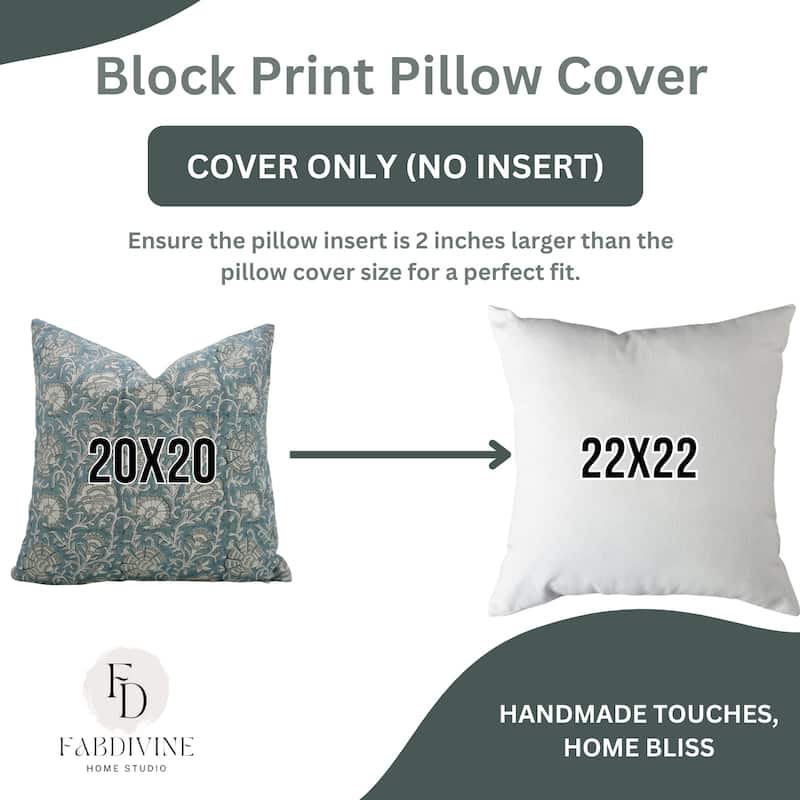 Fabdivine Handmade Floral Block Print Soft Pure Linen Fabric Pipine Pillow Cover Decorative Cushion Case