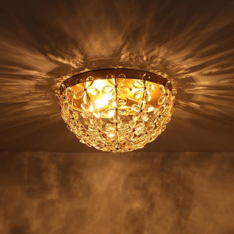 Luxury 3-Light Crystal Flower Cage Flush Mount Ceiling Light 16.5in
