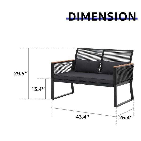 dimension image slide 0 of 3, Patio Wicker Loveseat with Cushions