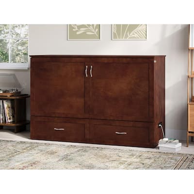 Murphy Bed Chest with Mattress - Solid Wood Bed Frame - Modern Storage Bed - Walnut Finish - Space Saving Furniture