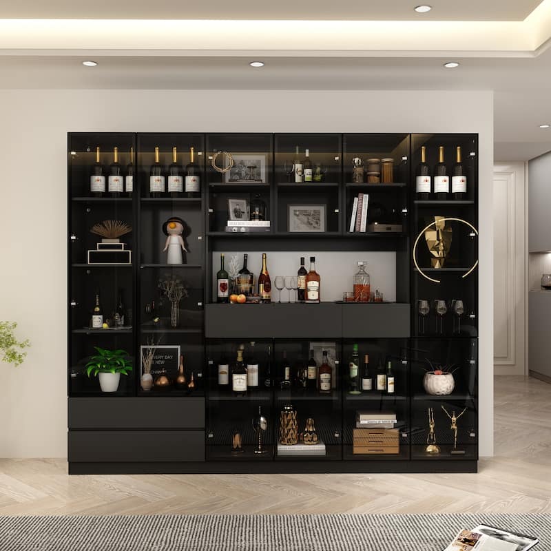 Tall Modular Display Storage Cabinet Bookcase w/Light Home Office