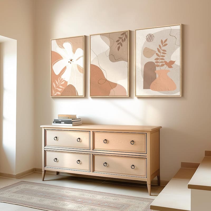 Large Tan and Neutral Floral Artworks