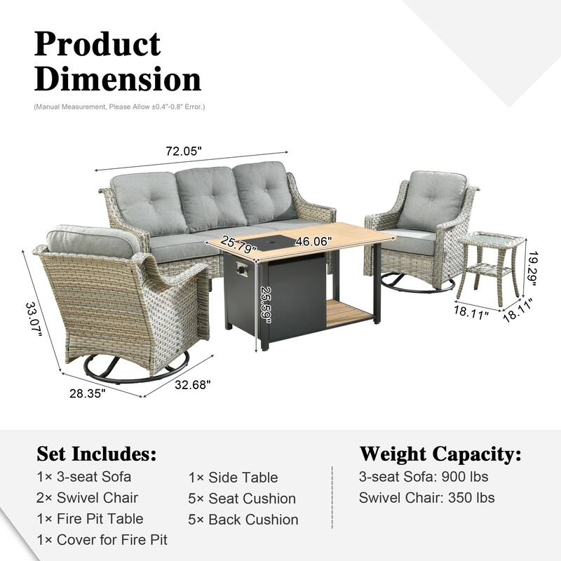 XIZZI 5-piece Patio Furniture Wicker Swivel Rocking Chair Set with Fire Pit