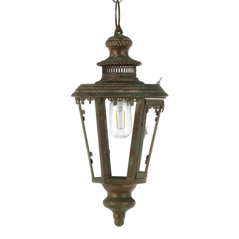 Brown Metal Lighthouse Style Decorative Indoor Outdoor Candle Lantern with Ring Handle - 8"W x 8"L x 16"H